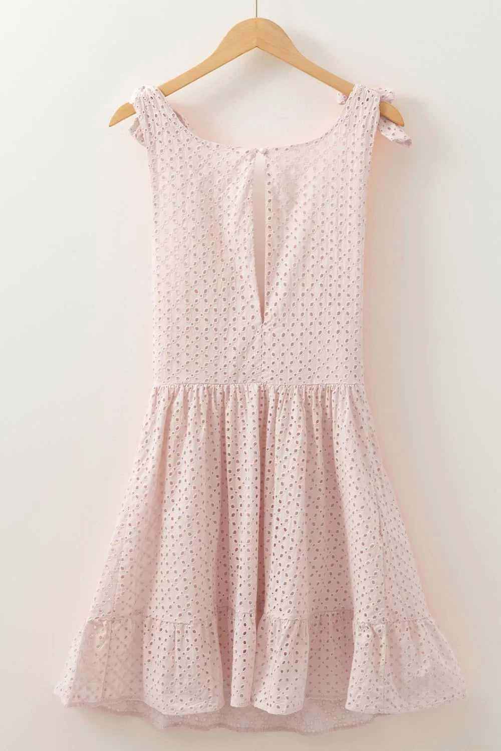 Embroidered Eyelets Ruffled Hem Sleeveless Mini Dress