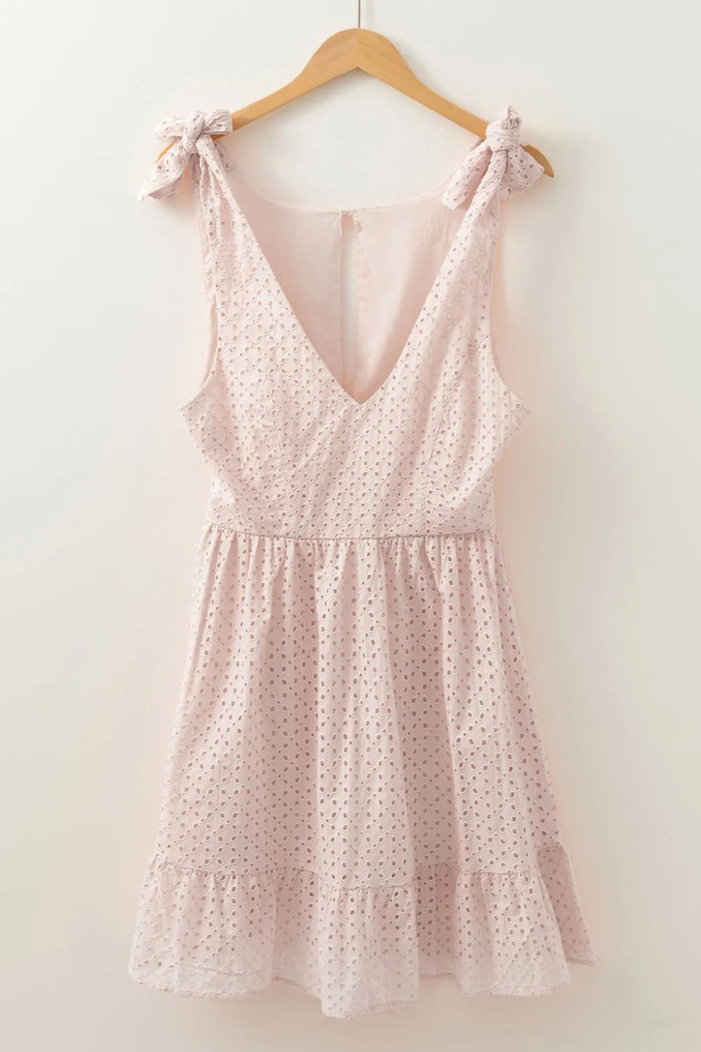 Embroidered Eyelets Ruffled Hem Sleeveless Mini Dress