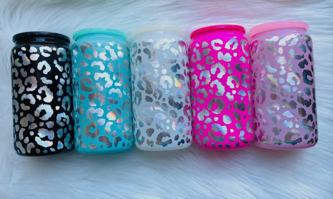 Leopard Glass Cup | With Straw & Lid