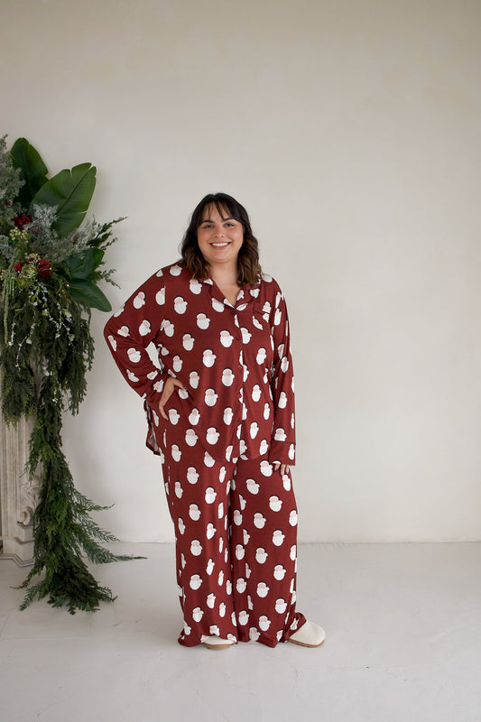 Women's Bamboo Button Up Lounge Set | Vintage Santa