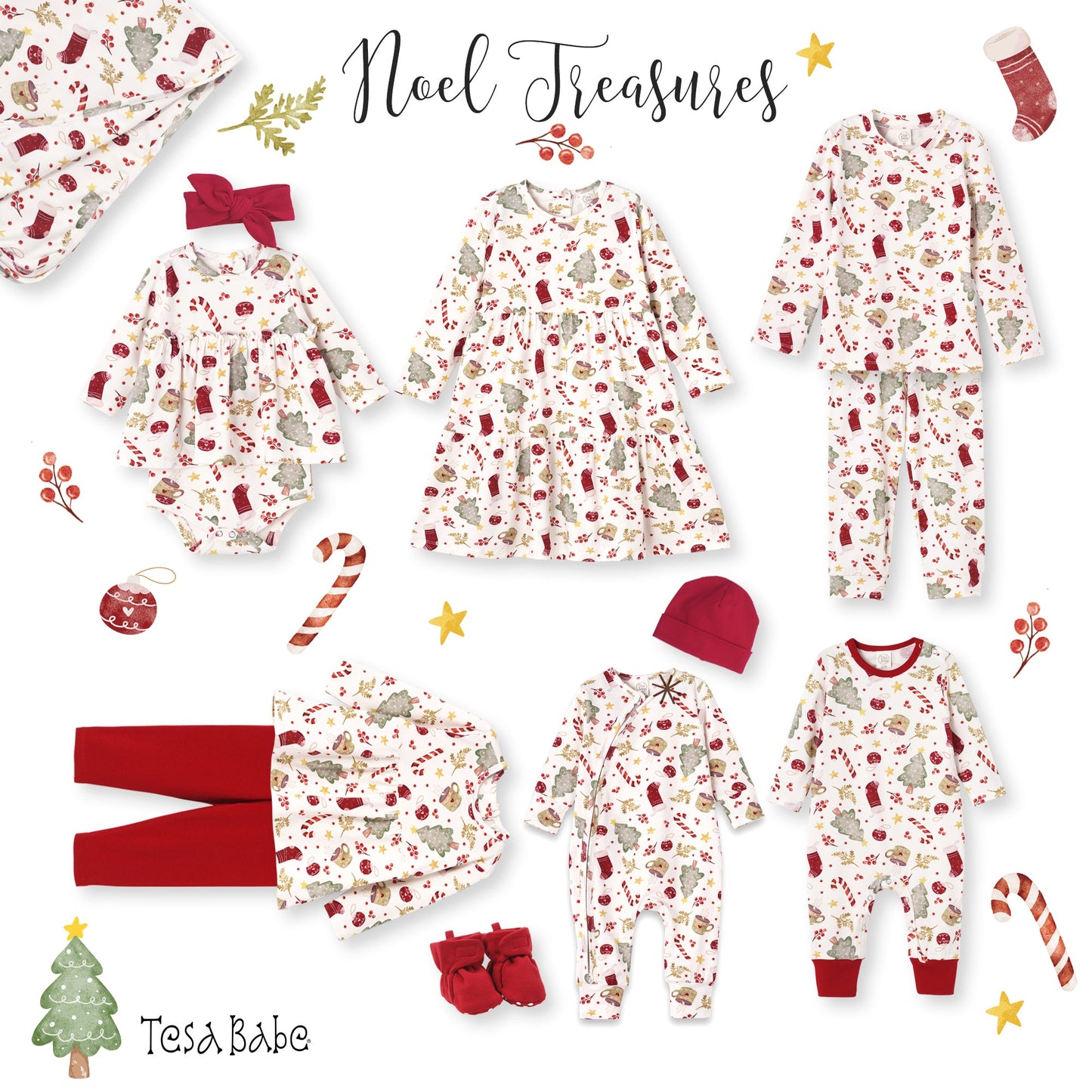 Girls' Christmas Tunic Set – Bamboo Holiday Outfit Set - Noel