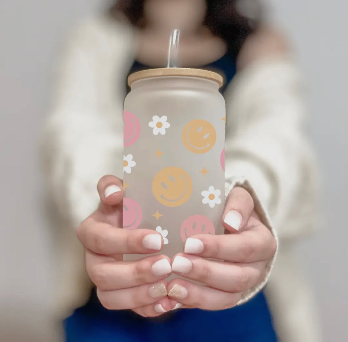 16 oz Can Glass w/ Straw & Lid | Retro Smiles