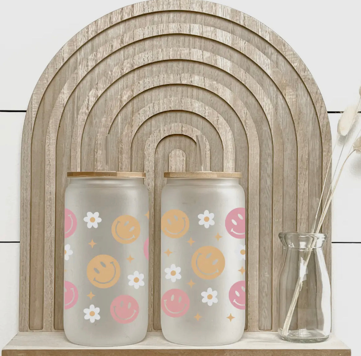 16 oz Can Glass w/ Straw & Lid | Retro Smiles