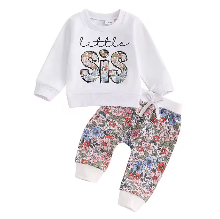 White Little Sis Floral Lounge Set