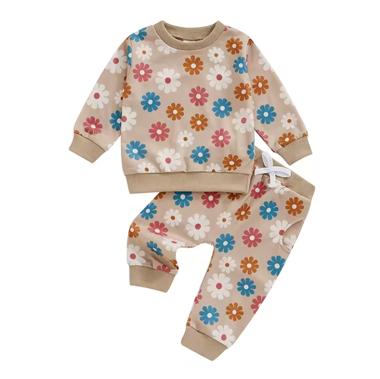 Tan Cartoon Floral Lounge Set