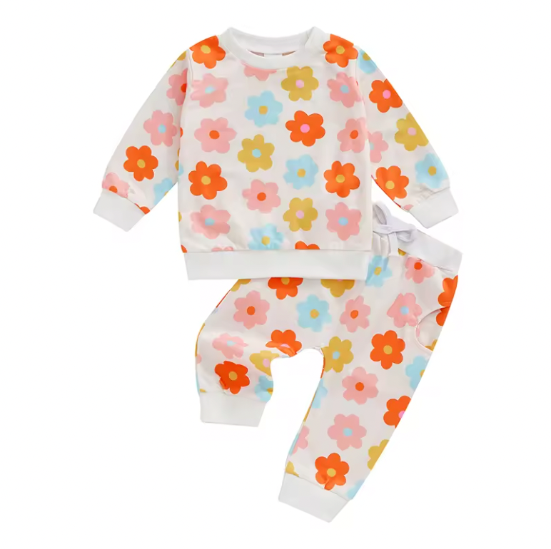 White Bright Cartoon Floral Lounge Set