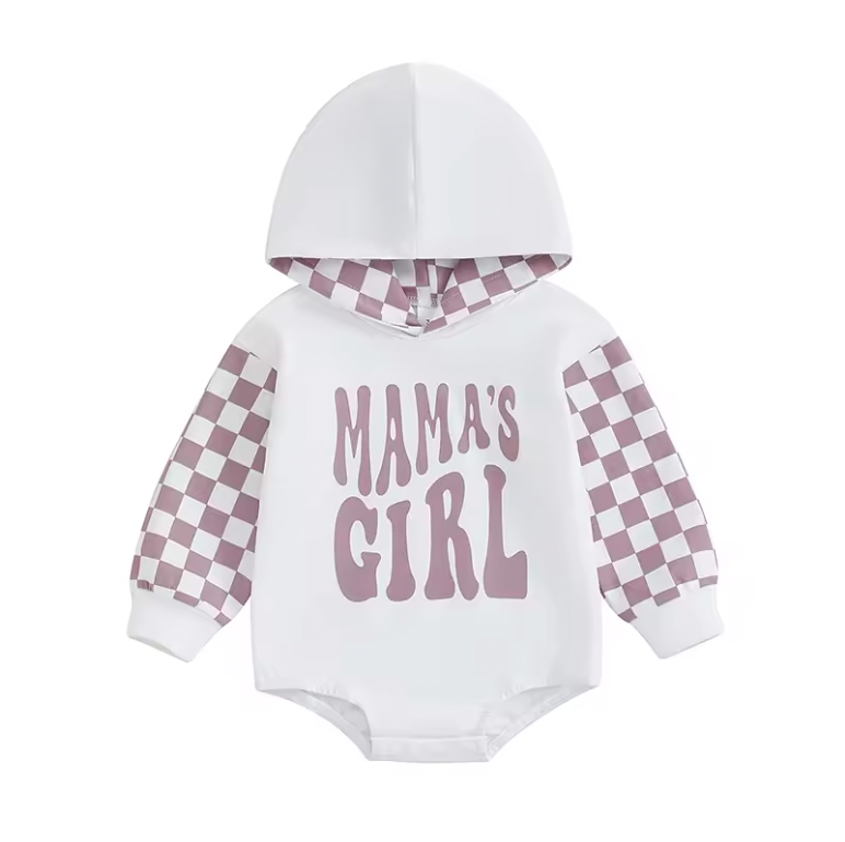 Purple Mama's Girl Chex Hooded Romper