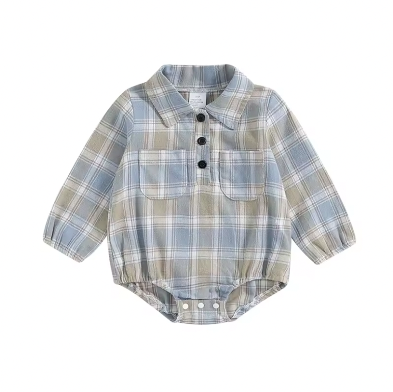 Blue Plaid Flannel Romper