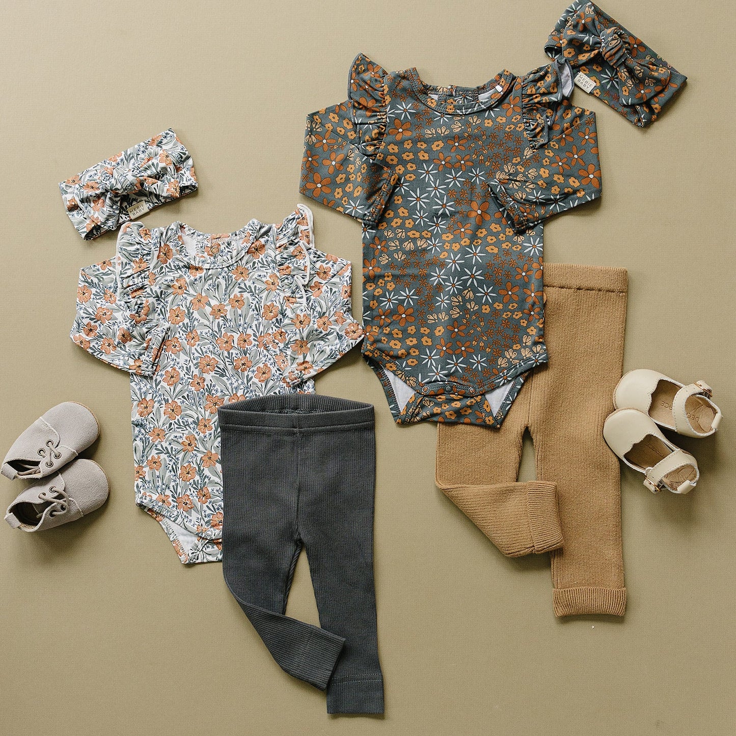 Navy Floral, Cotton Ruffle Sleeve Bamboo Bodysuit