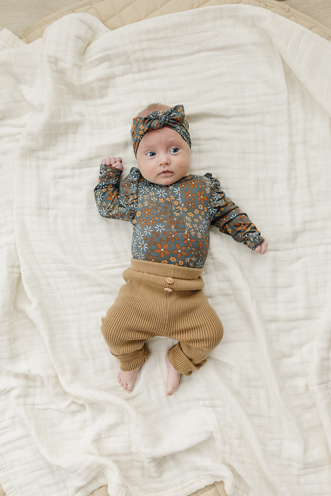 Navy Floral, Cotton Ruffle Sleeve Bamboo Bodysuit