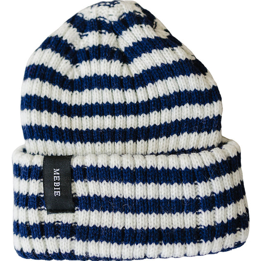 Navy & White Stripe Chunky Knit Beanie