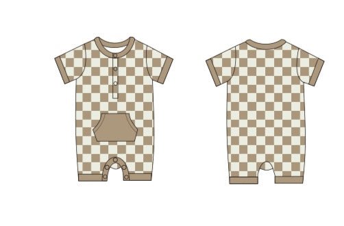 Checkered Shorty Romper - Desert tan