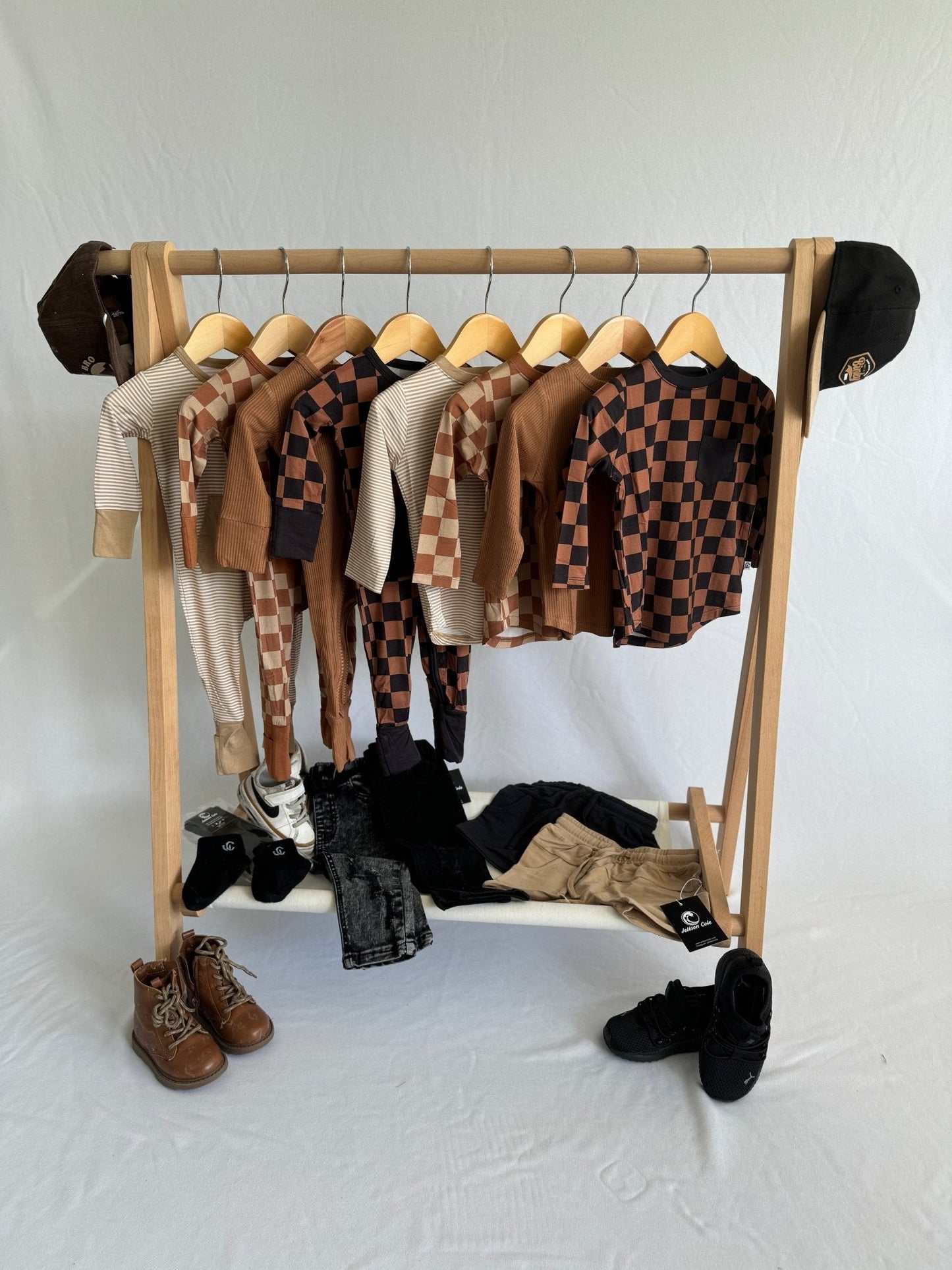 Chocolate & Tan Checkered Long Sleeve Romper
