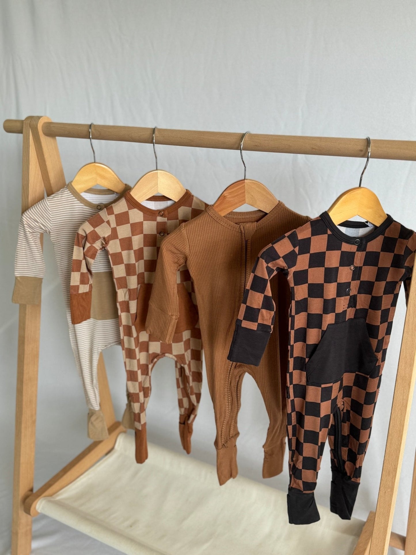 Chocolate & Tan Checkered Long Sleeve Romper