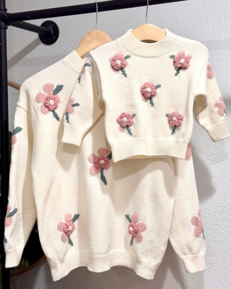 Emily Floral Knit Sweater - Cream