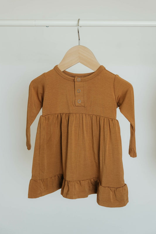 Bamboo Henley Twirl Dress with short - Caramel