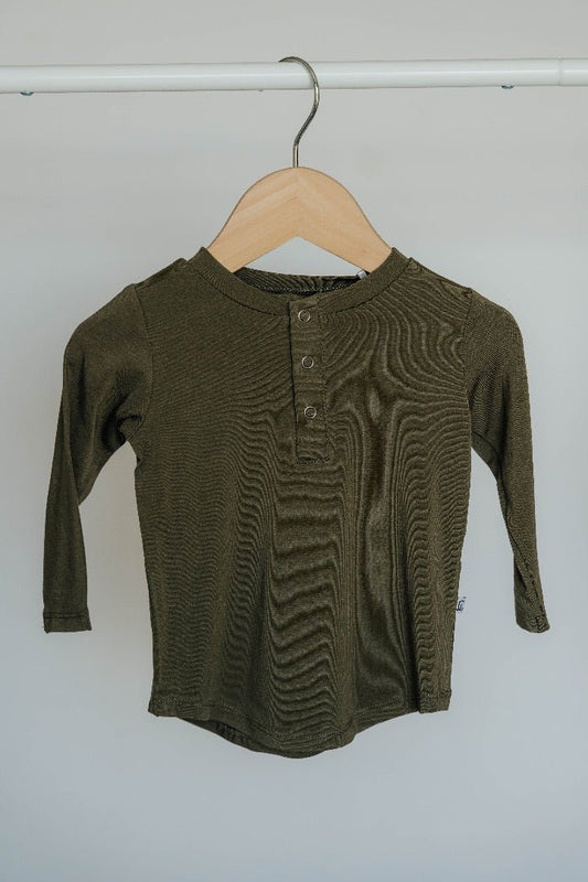 Bamboo Long Sleeve Henley - Dark Olive