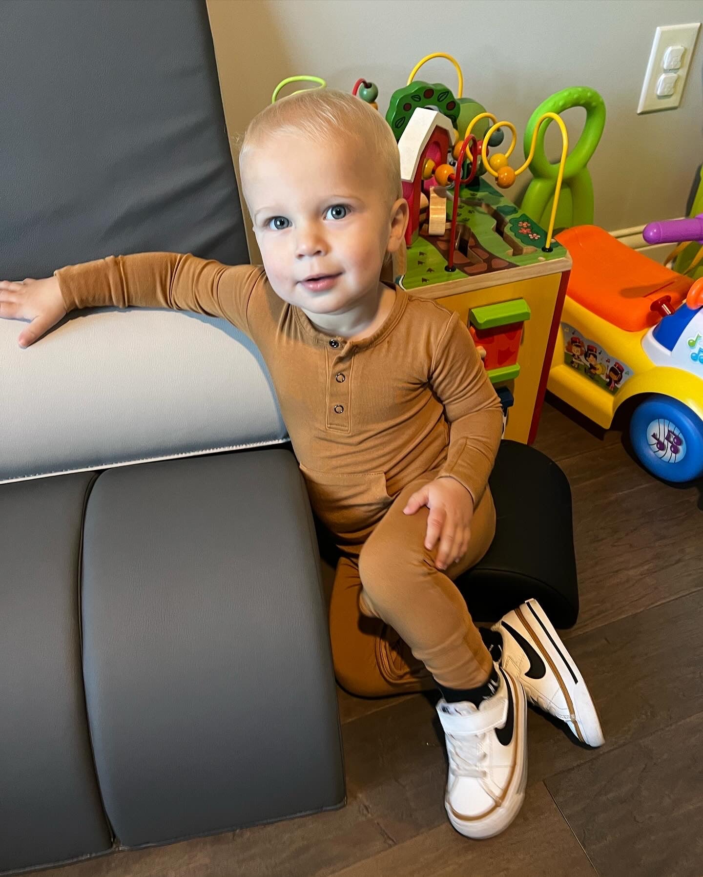 Bamboo Long Sleeve Romper - Caramel