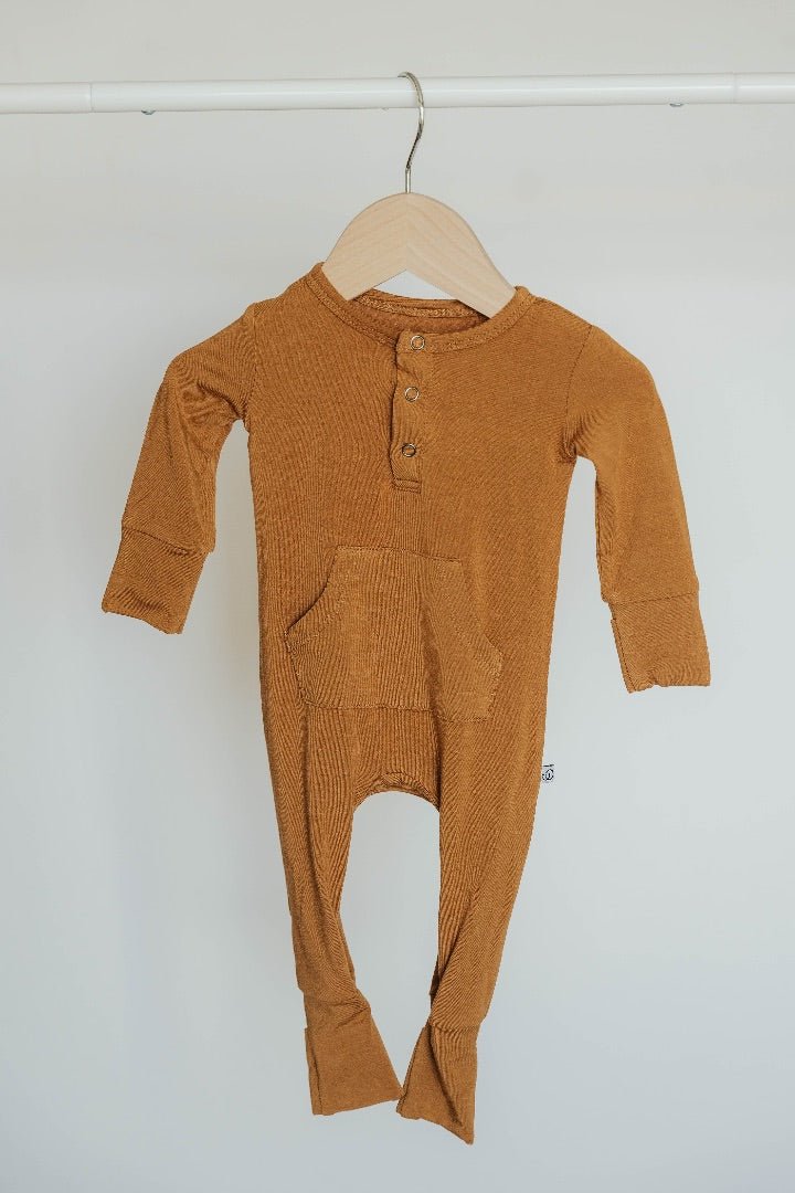 Bamboo Long Sleeve Romper - Caramel