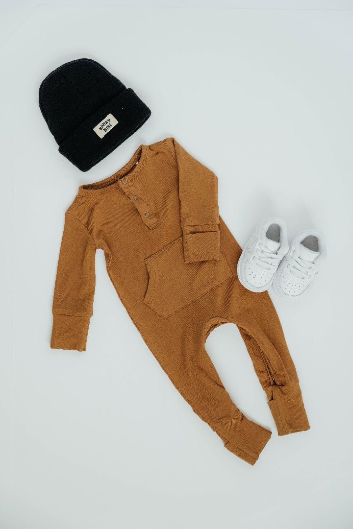 Bamboo Long Sleeve Romper - Caramel