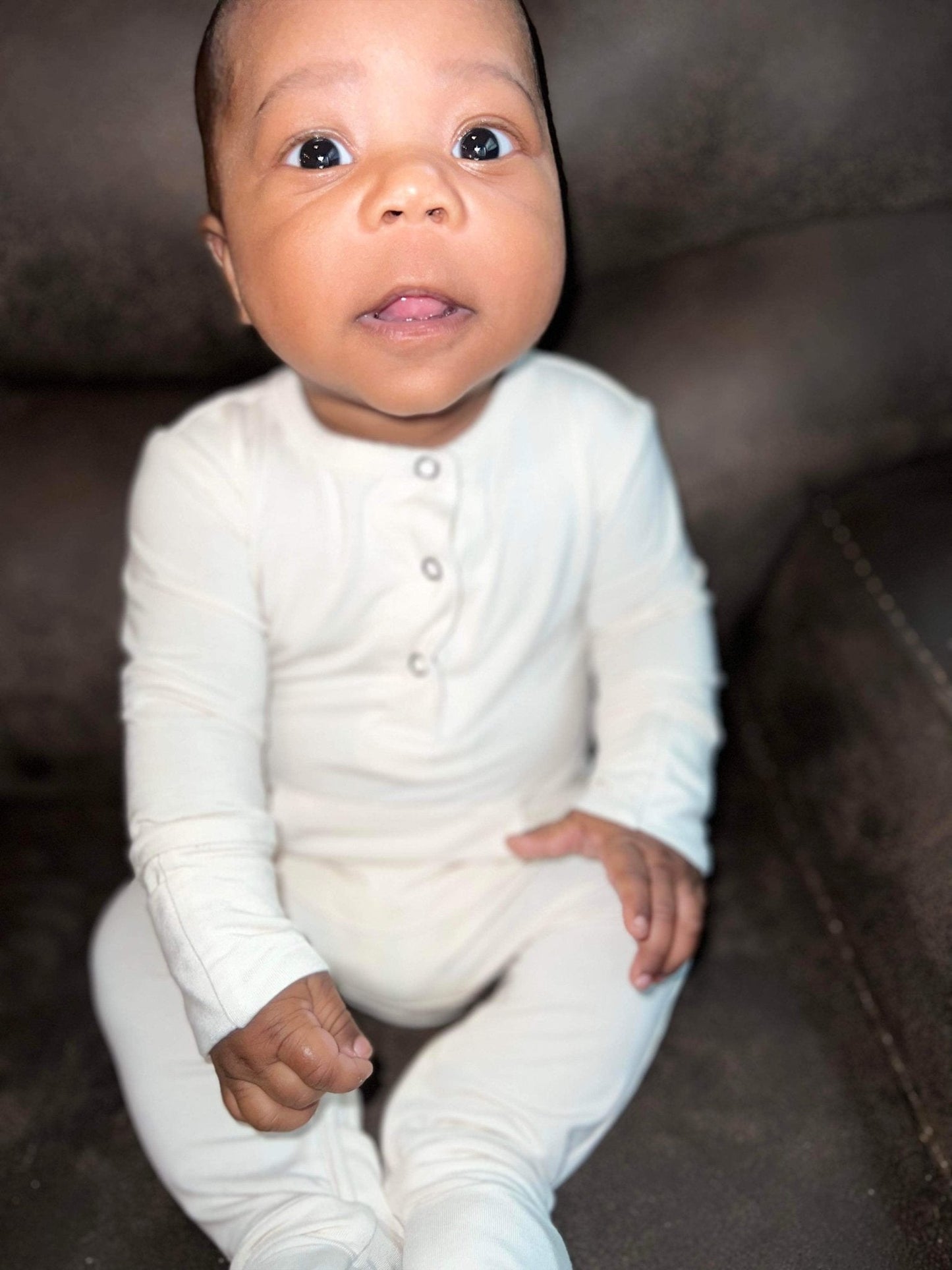 Bamboo Long Sleeve Romper - Cream