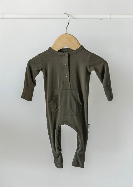Bamboo Long Sleeve Romper - Dark Olive