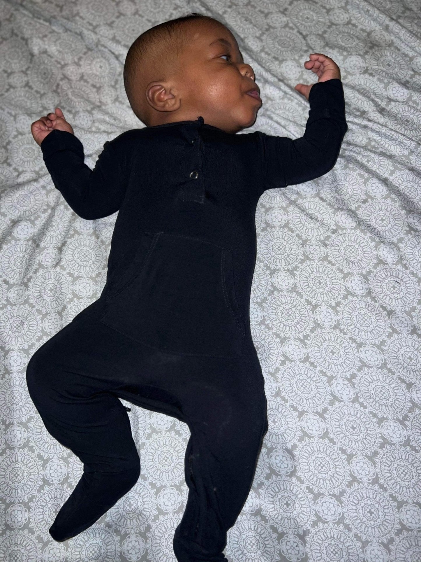 Bamboo Long Sleeve Romper - Jett Black