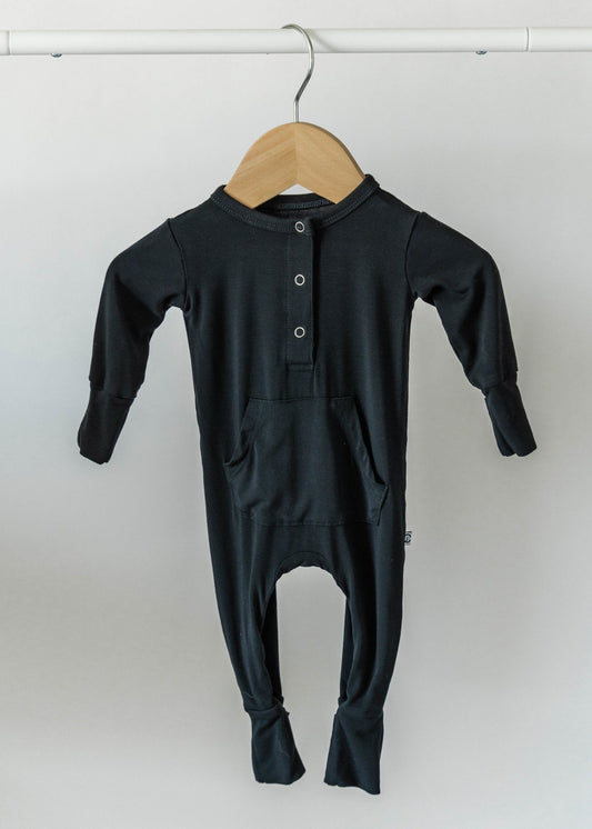 Bamboo Long Sleeve Romper - Jett Black