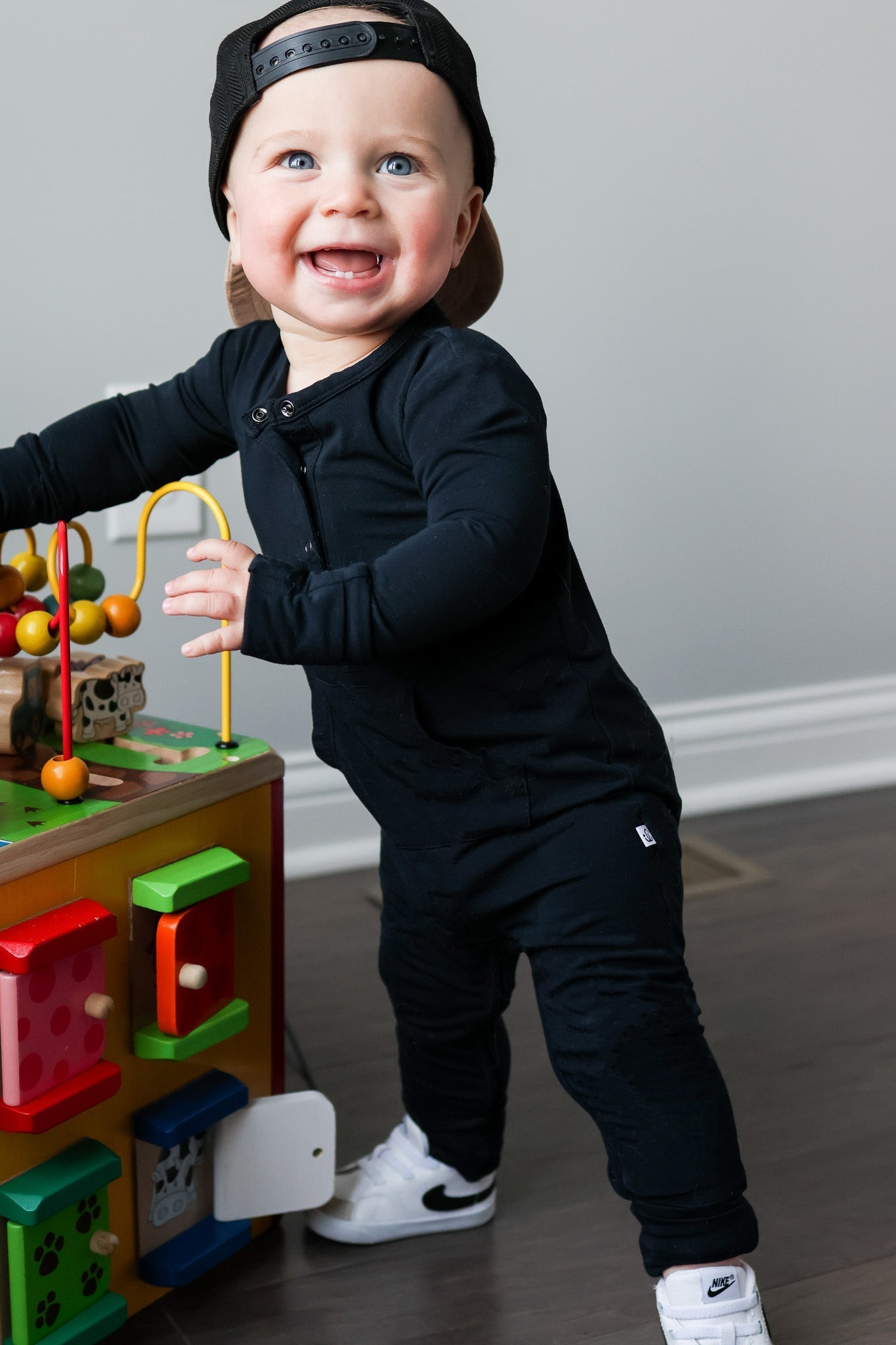 Bamboo Long Sleeve Romper - Jett Black