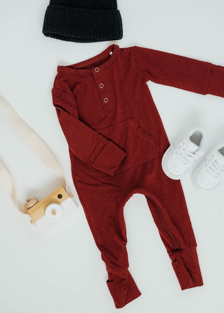 Bamboo Long Sleeve Romper - Redwood