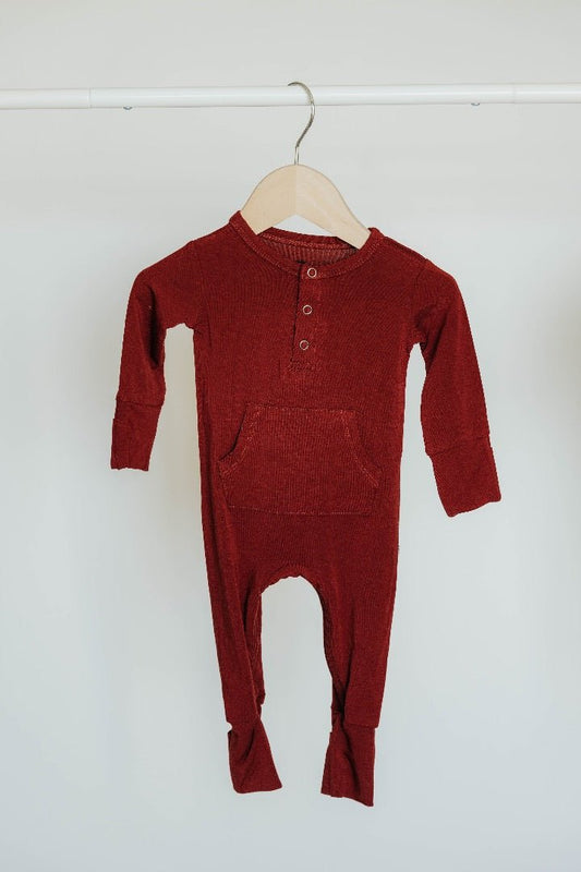 Bamboo Long Sleeve Romper - Redwood