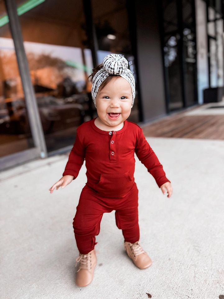 Bamboo Long Sleeve Romper - Redwood