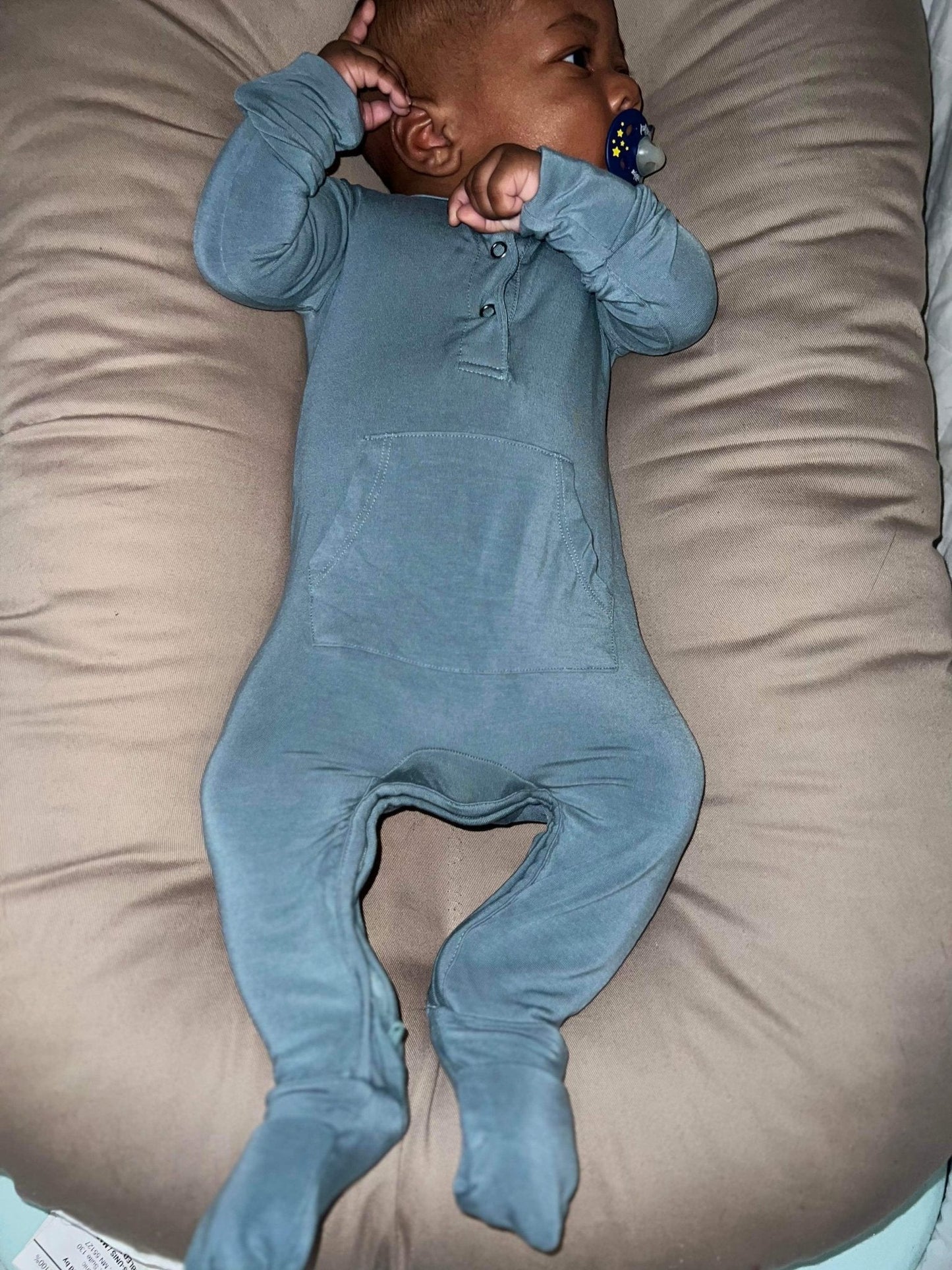Bamboo Long Sleeve Romper - Sea Blue