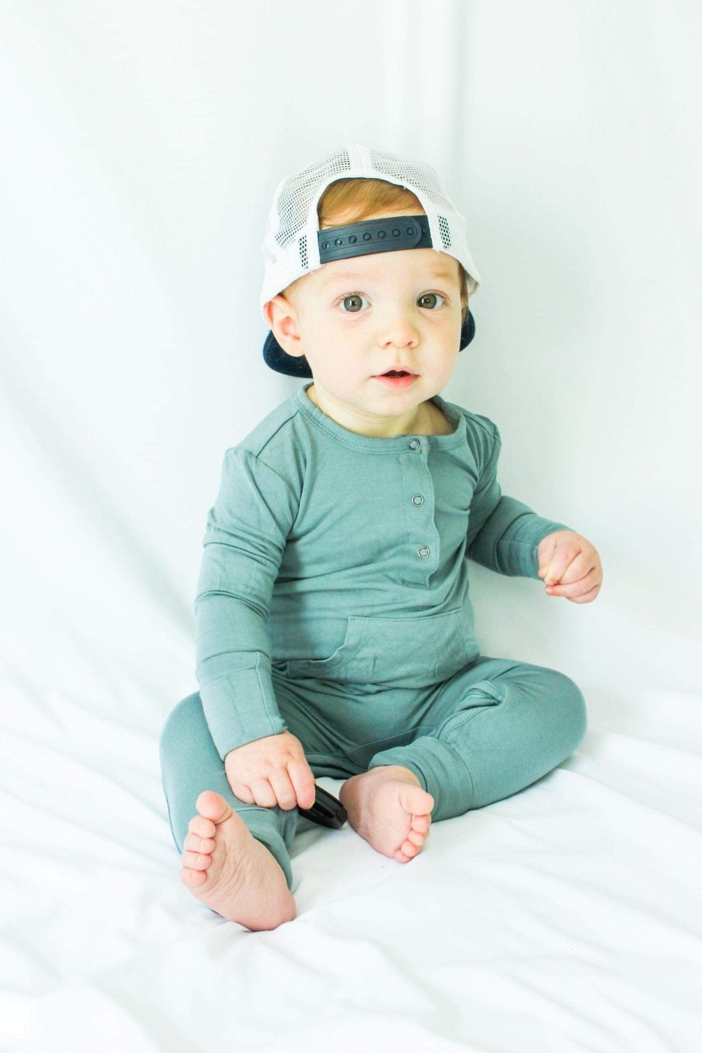 Bamboo Long Sleeve Romper - Sea Blue