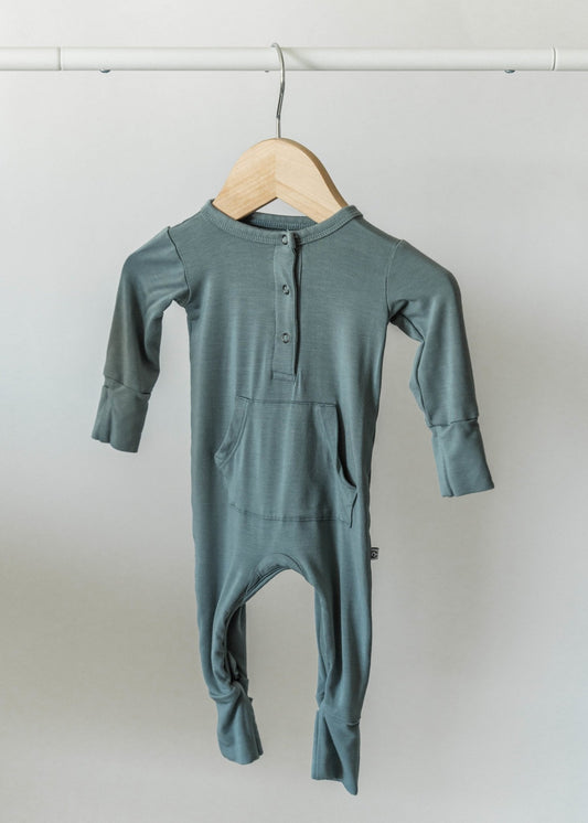 Bamboo Long Sleeve Romper - Sea Blue