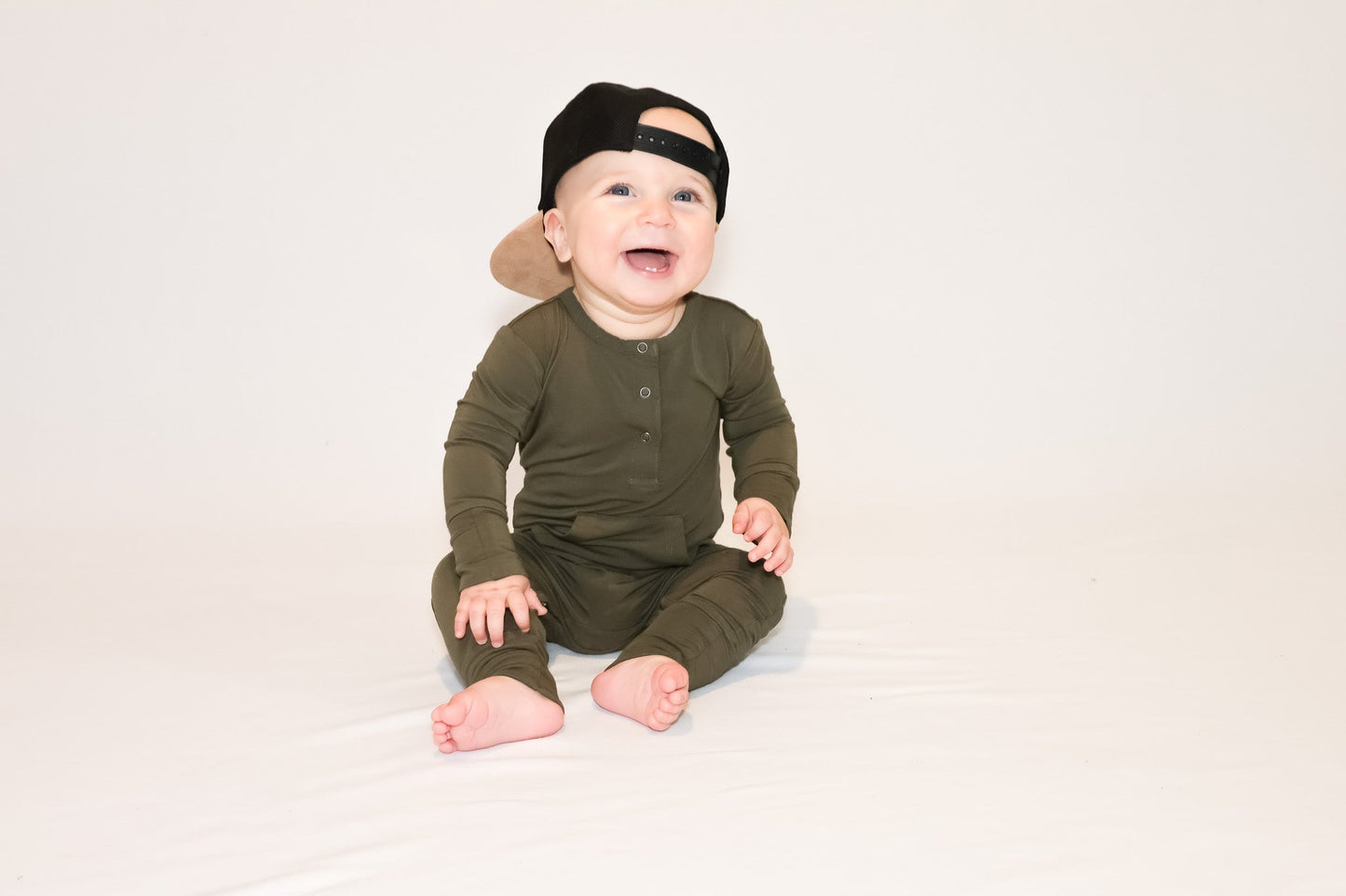 Bamboo Long Sleeve Romper - Dark Olive