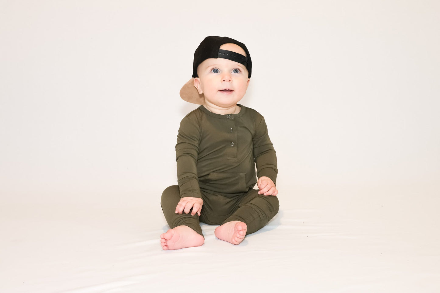 Bamboo Long Sleeve Romper - Dark Olive