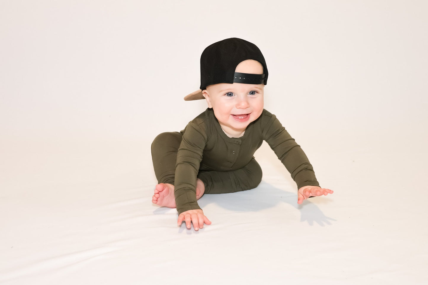 Bamboo Long Sleeve Romper - Dark Olive