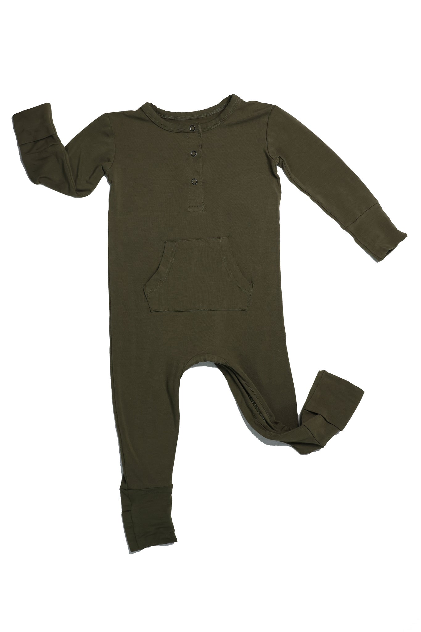 Bamboo Long Sleeve Romper - Dark Olive