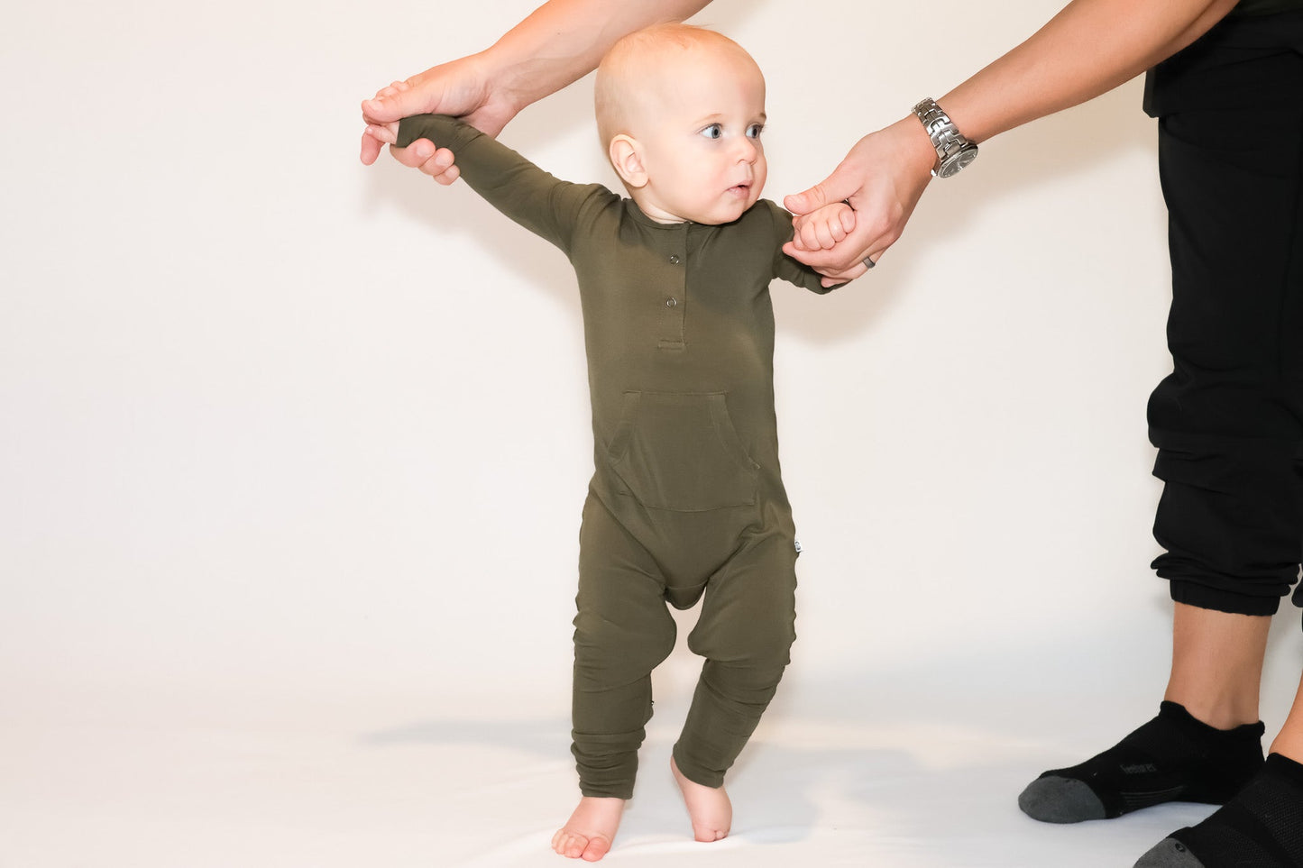 Bamboo Long Sleeve Romper - Dark Olive