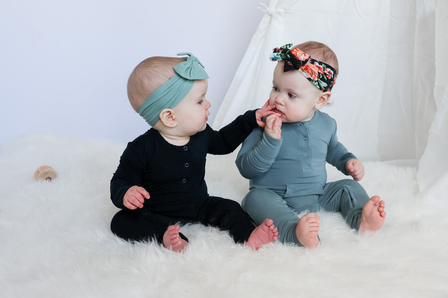 Bamboo Long Sleeve Romper - Sea Blue