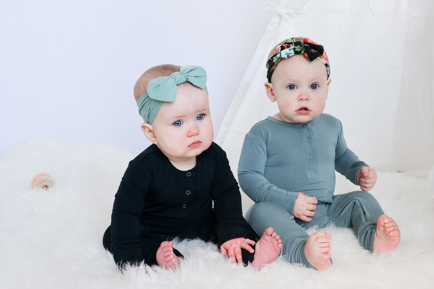 Bamboo Long Sleeve Romper - Sea Blue