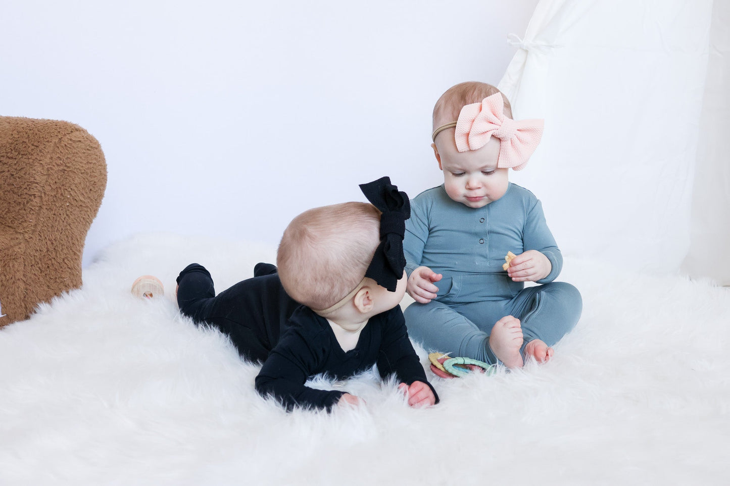 Bamboo Long Sleeve Romper - Sea Blue