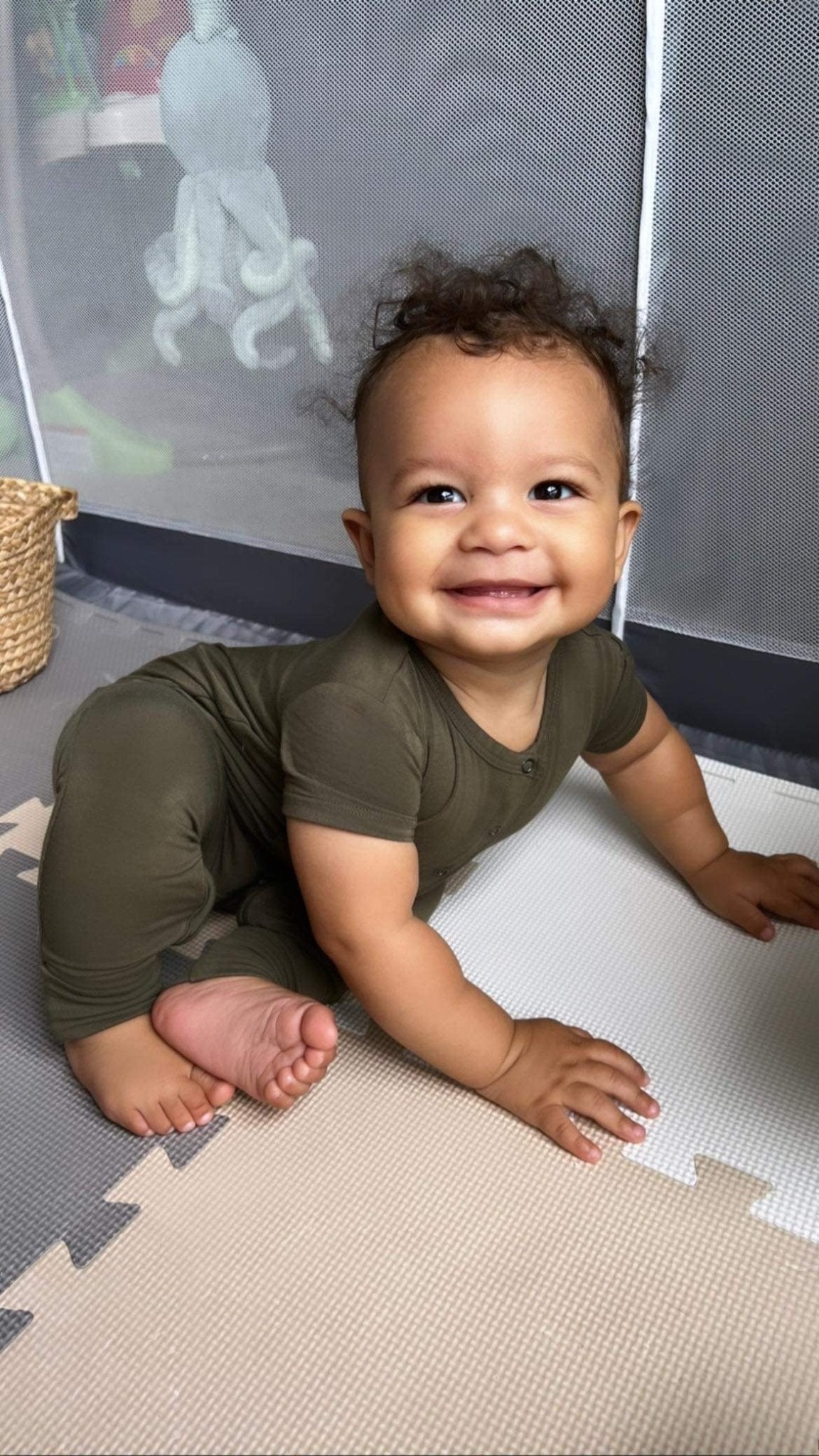 Bamboo Short Sleeve Romper - Dark Olive