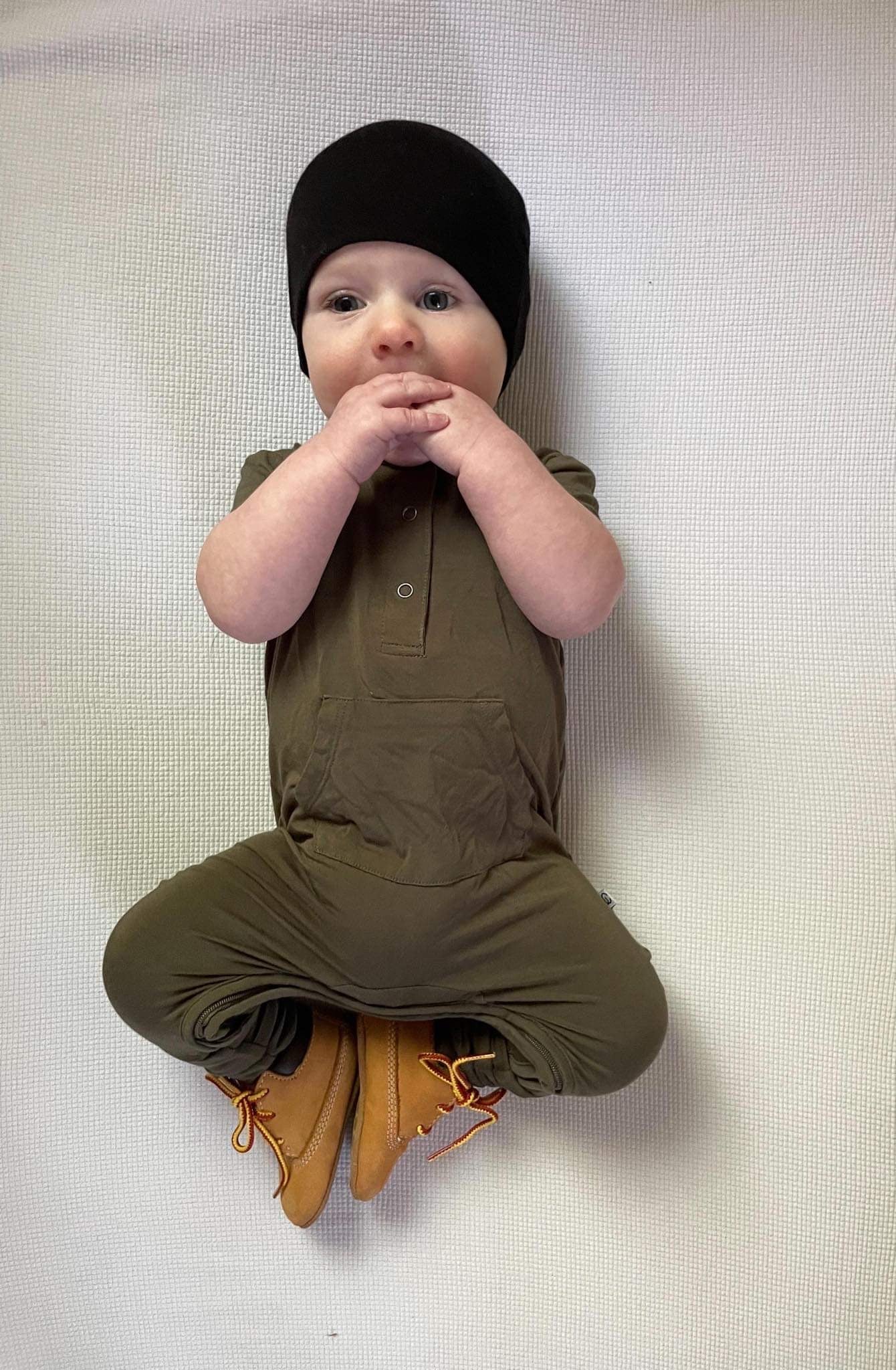 Bamboo Short Sleeve Romper - Dark Olive