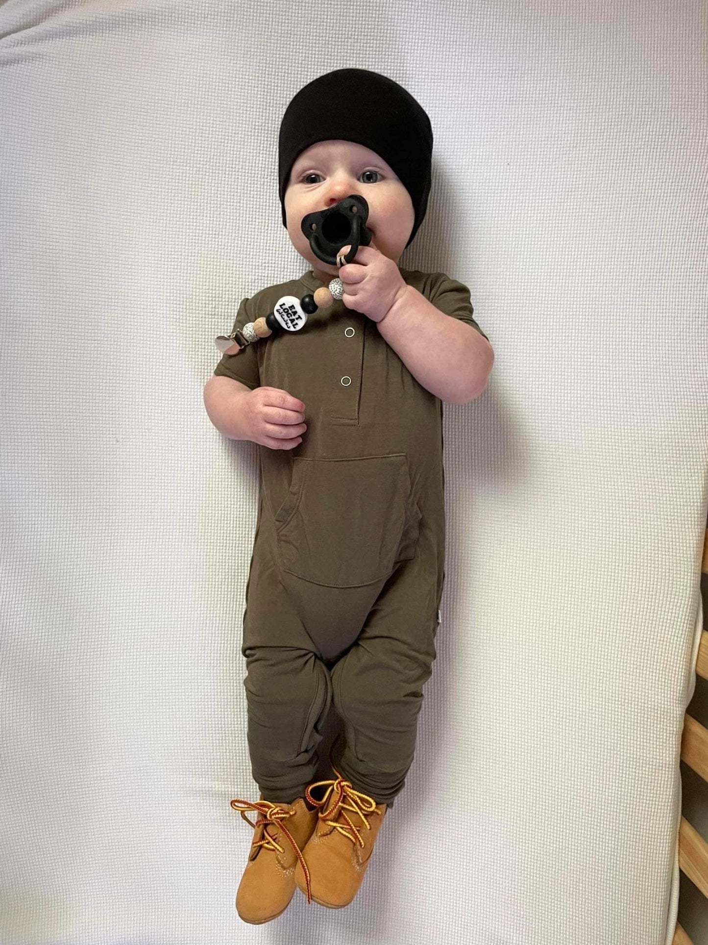 Bamboo Short Sleeve Romper - Dark Olive