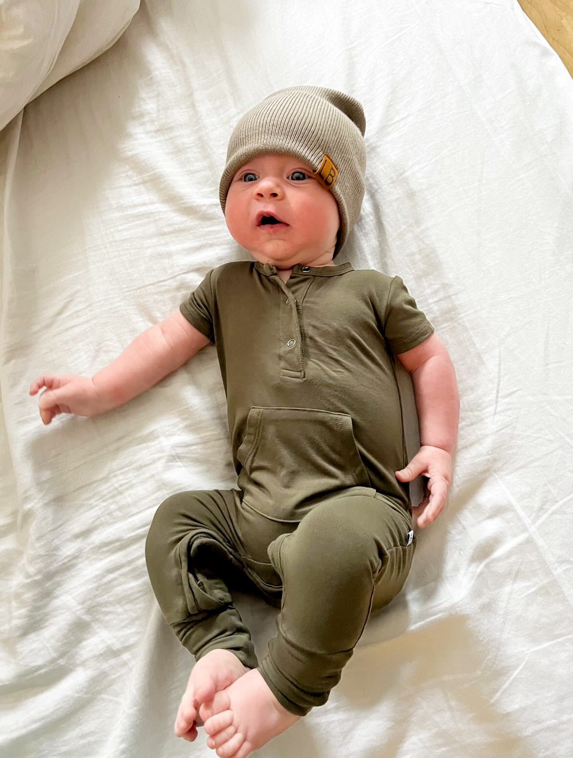 Bamboo Short Sleeve Romper - Dark Olive