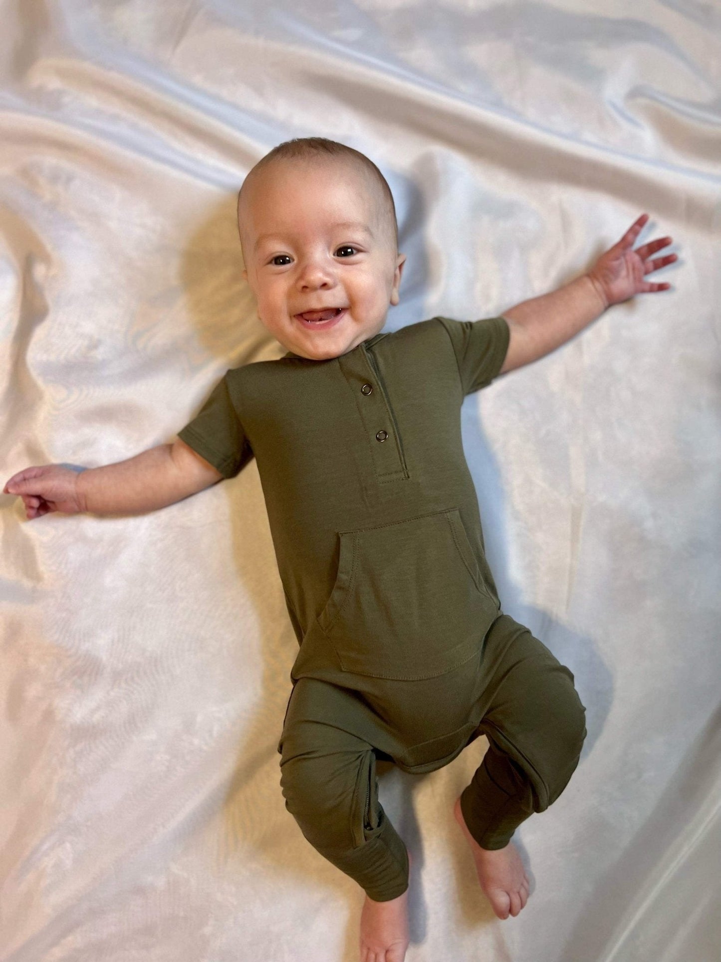 Bamboo Short Sleeve Romper - Dark Olive