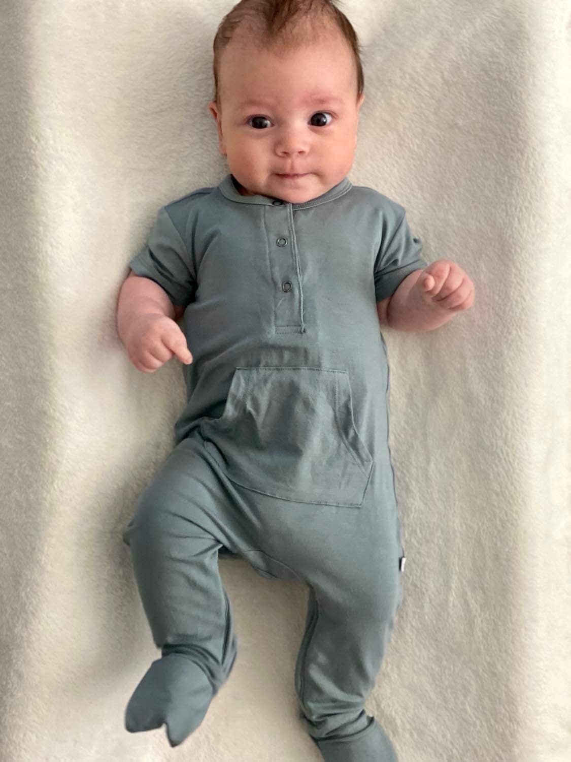 Bamboo Short Sleeve Romper - Sea Blue