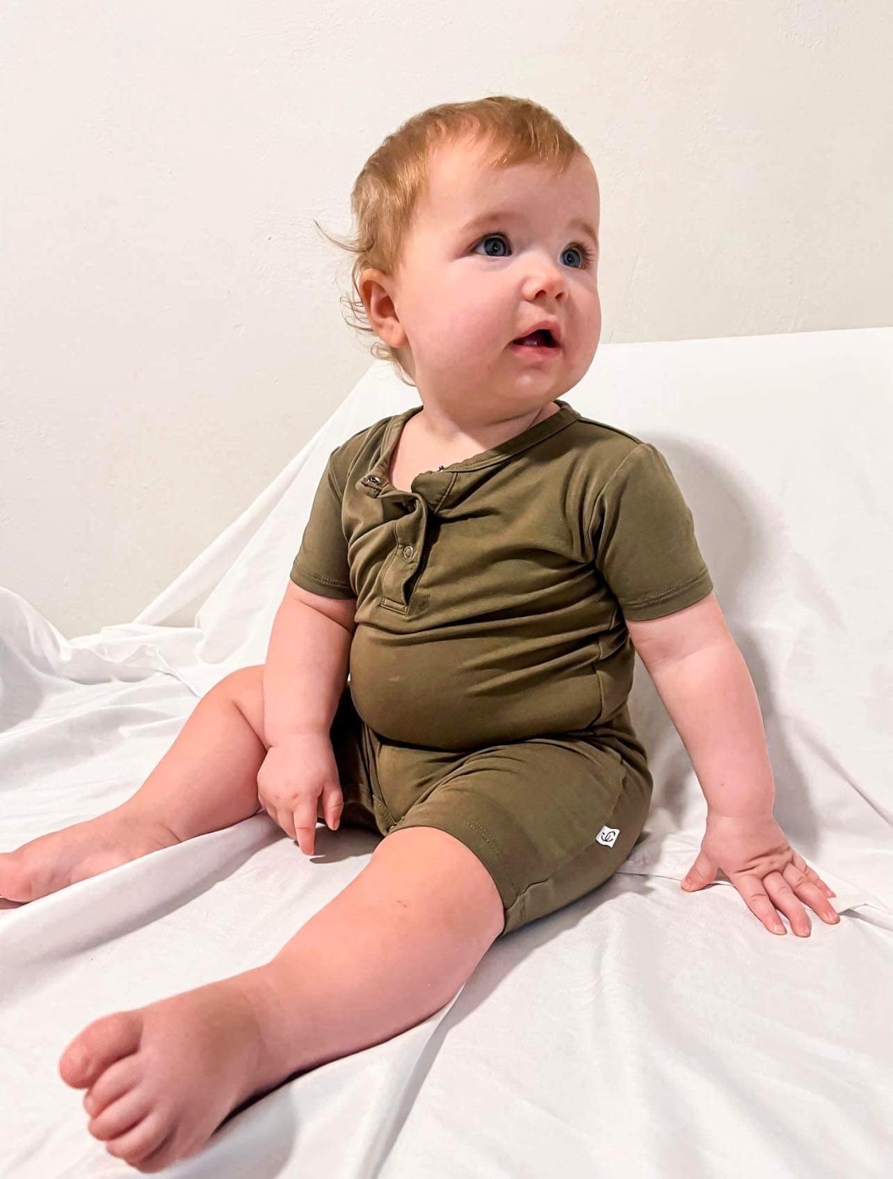 Bamboo Shorty Romper- Dark Olive